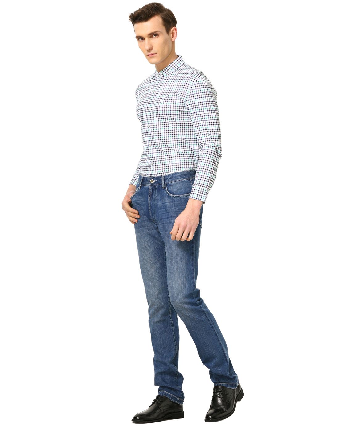 德鲨good luck gladius男装专场 男士拼色格纹长袖衬衫