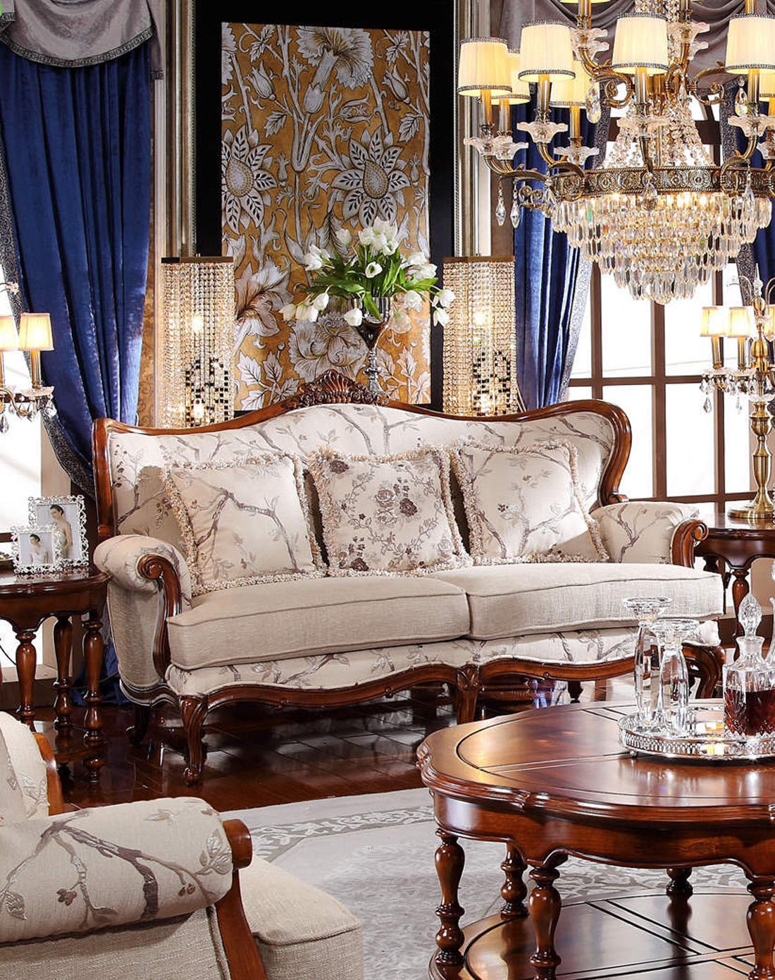 雅林家具专场美式布艺沙发 实木框架 古典别墅沙发1 2 3组合5898ms-a1