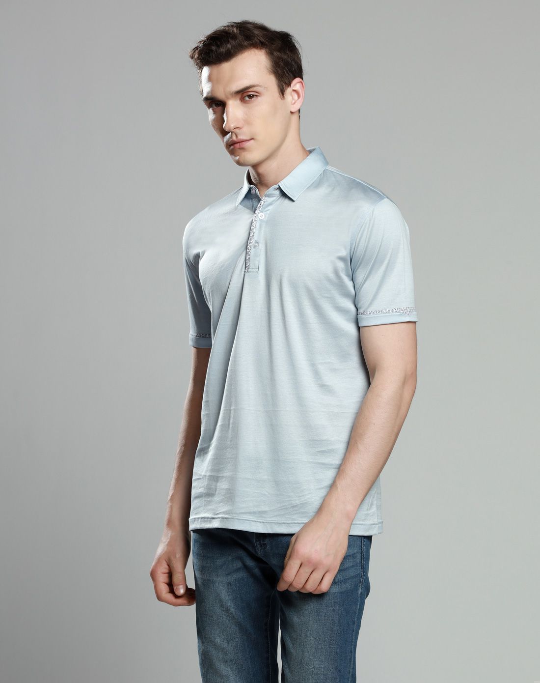 灰蓝色 纯棉丝光棉短袖t恤polo衫