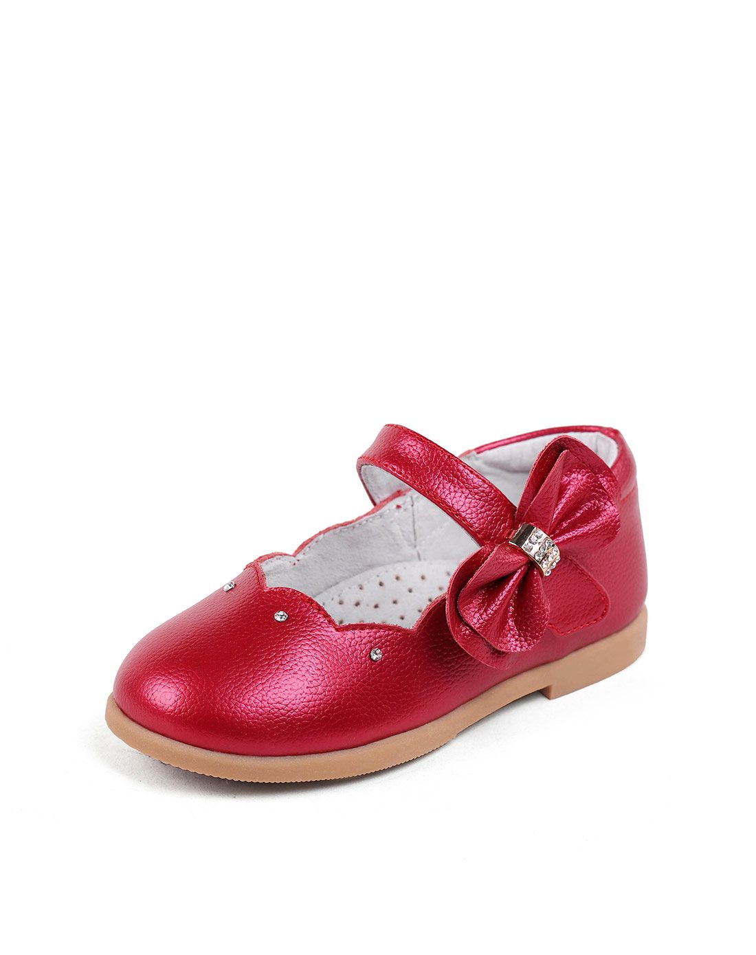 女童红色牛皮公主皮鞋