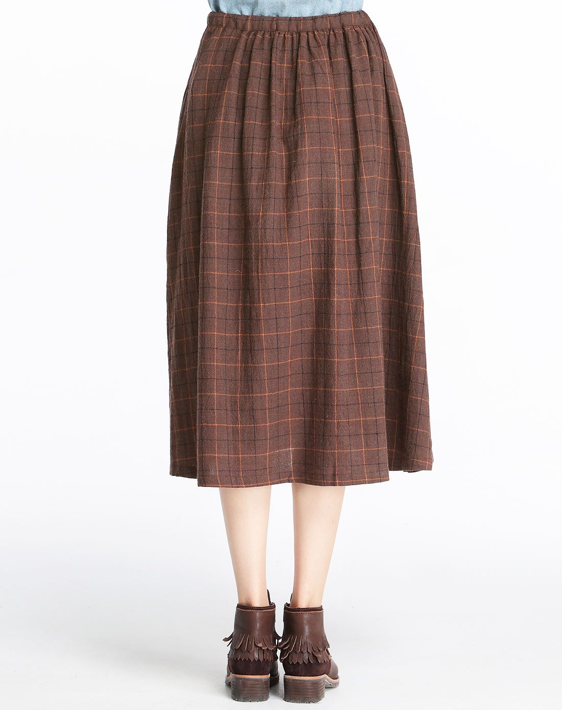 女款深绯色色纺格子腰裙