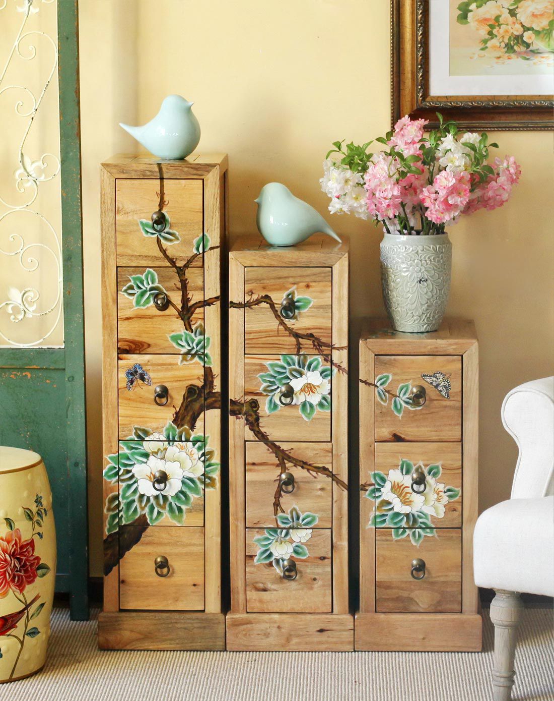 香樟木-杜鹃花手绘组合柜