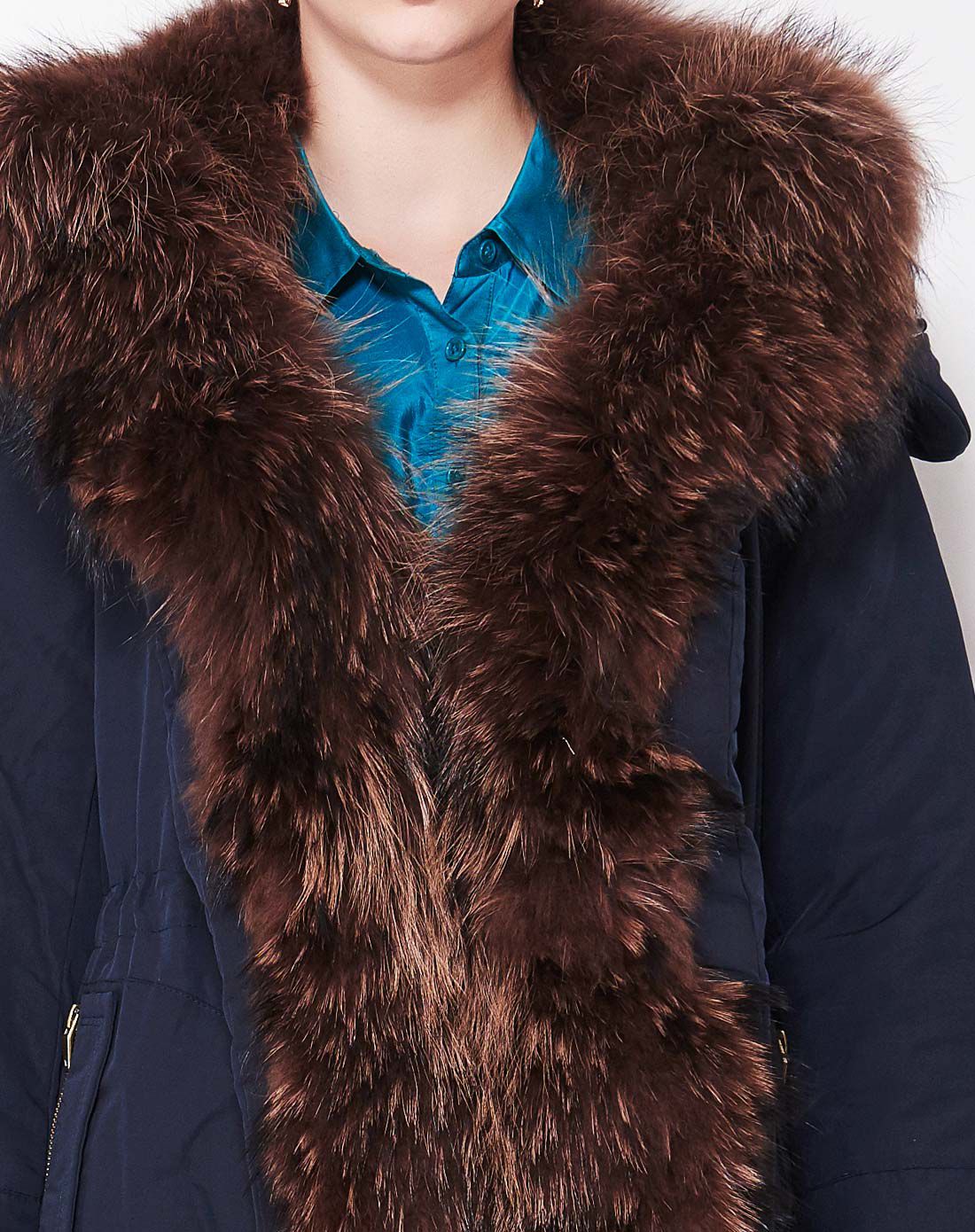 女款貉子毛领时尚外套黑色