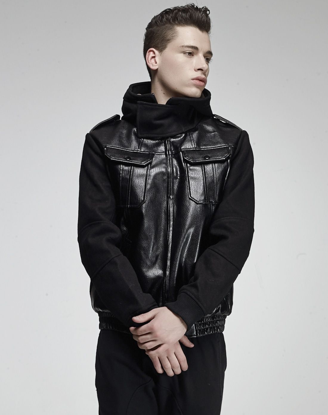 黑色 摇滚机车拼皮夹克