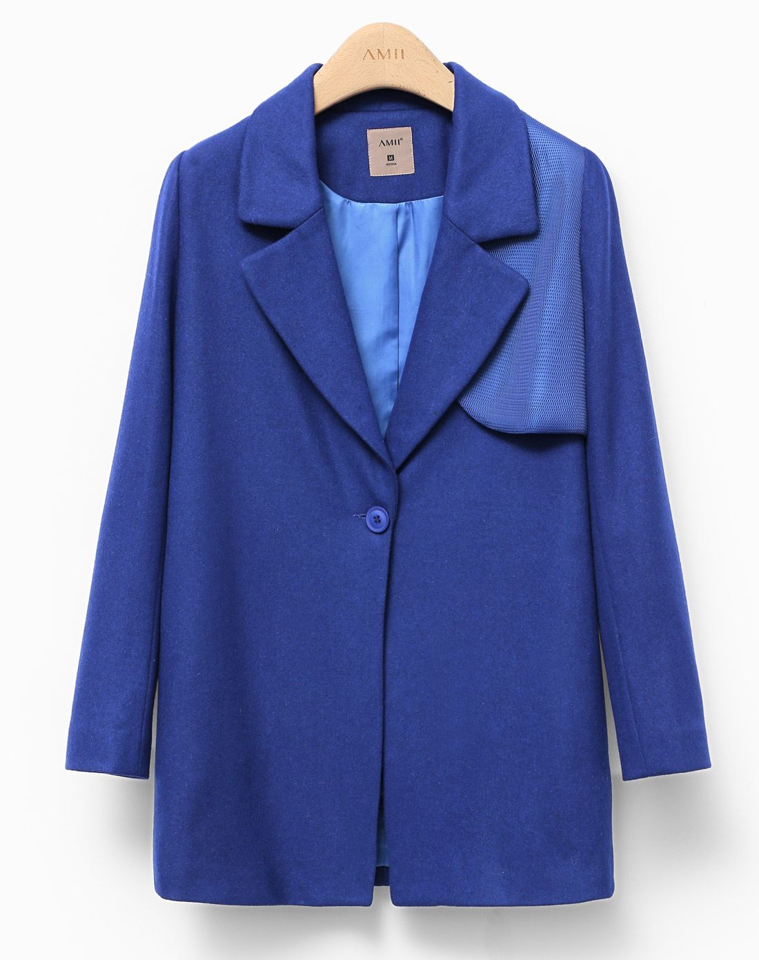 墨蓝西装领毛呢外套