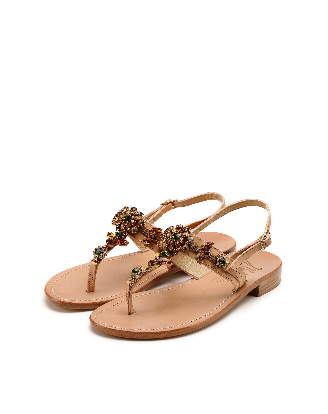 jb martin女士彩色水钻浅驼色夹脚平底凉鞋浅驼色