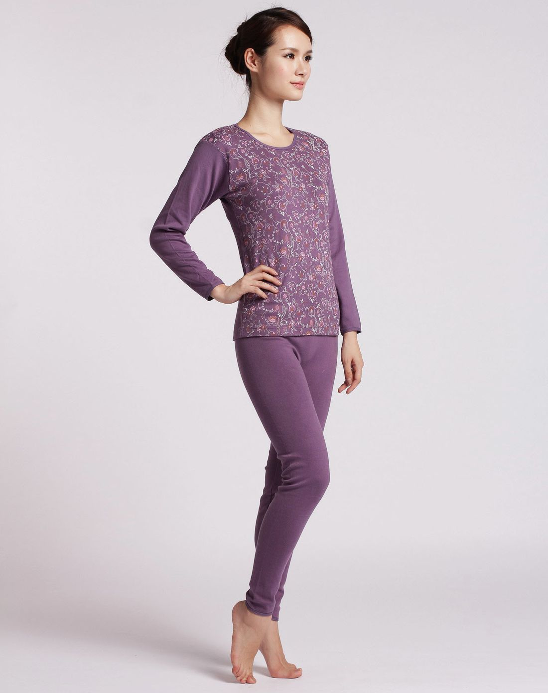 女式紫风铃圆领全棉印花舒感内衣套装