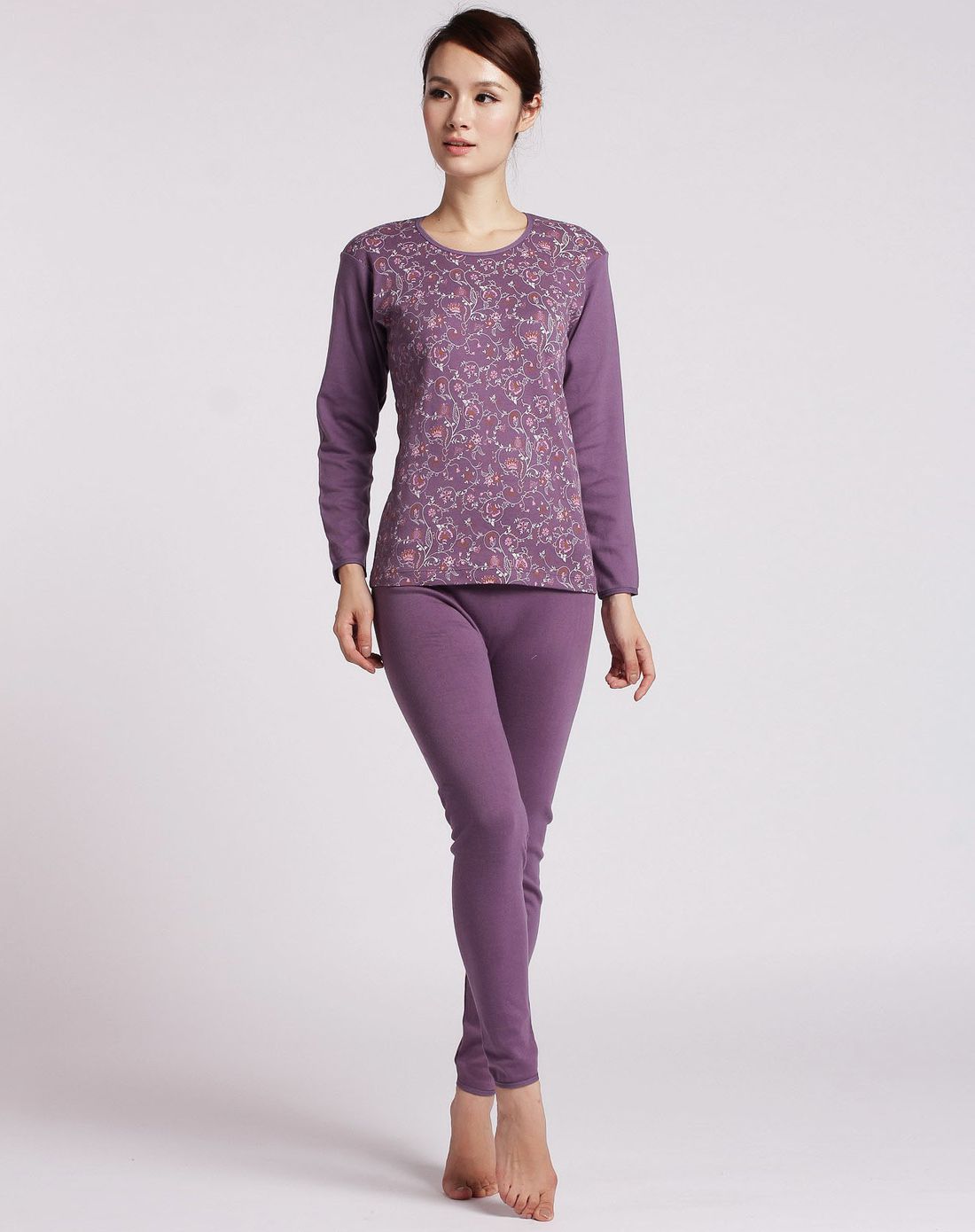 女式紫风铃圆领全棉印花舒感内衣套装