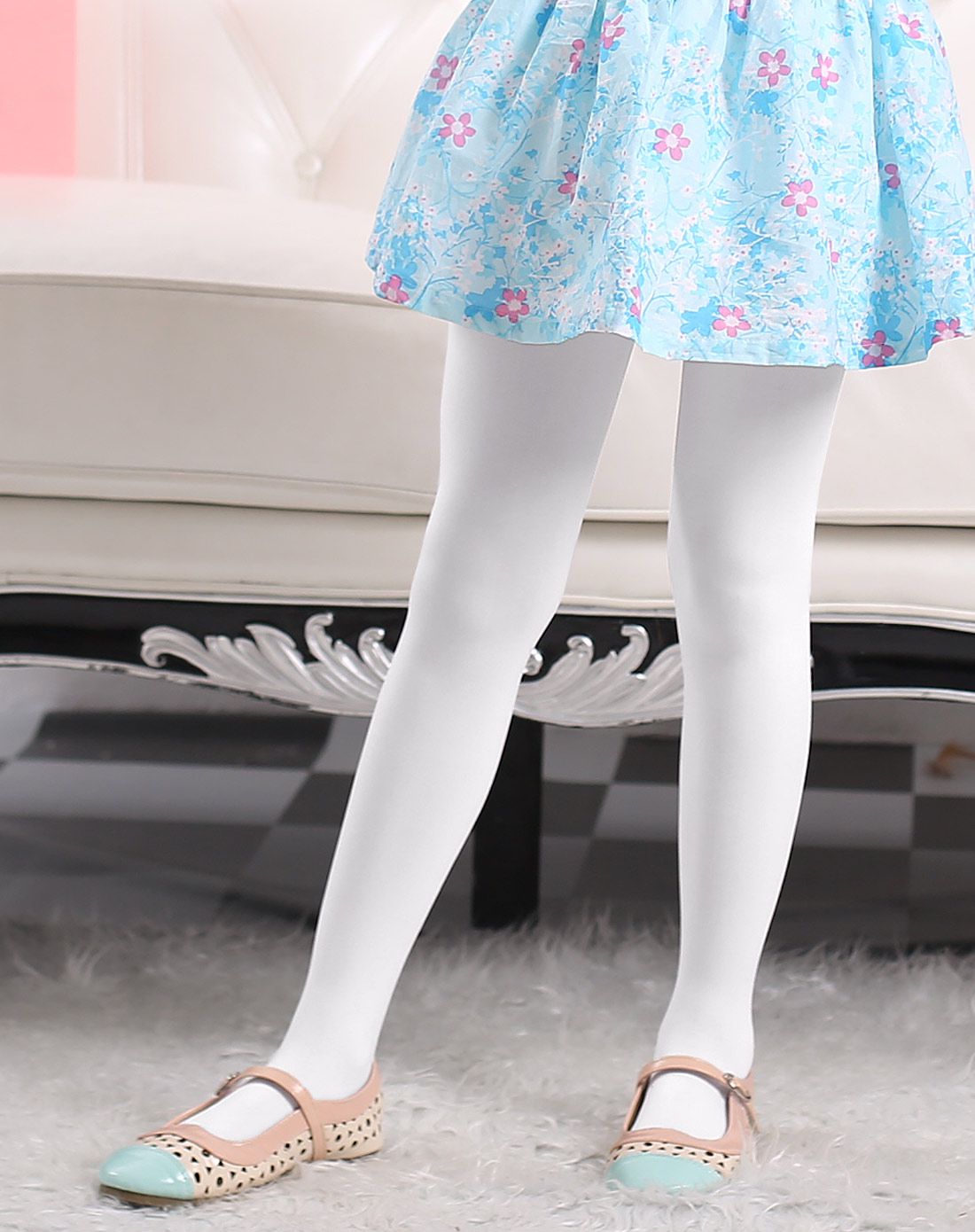 芭比女童白色天鹅绒连裤袜