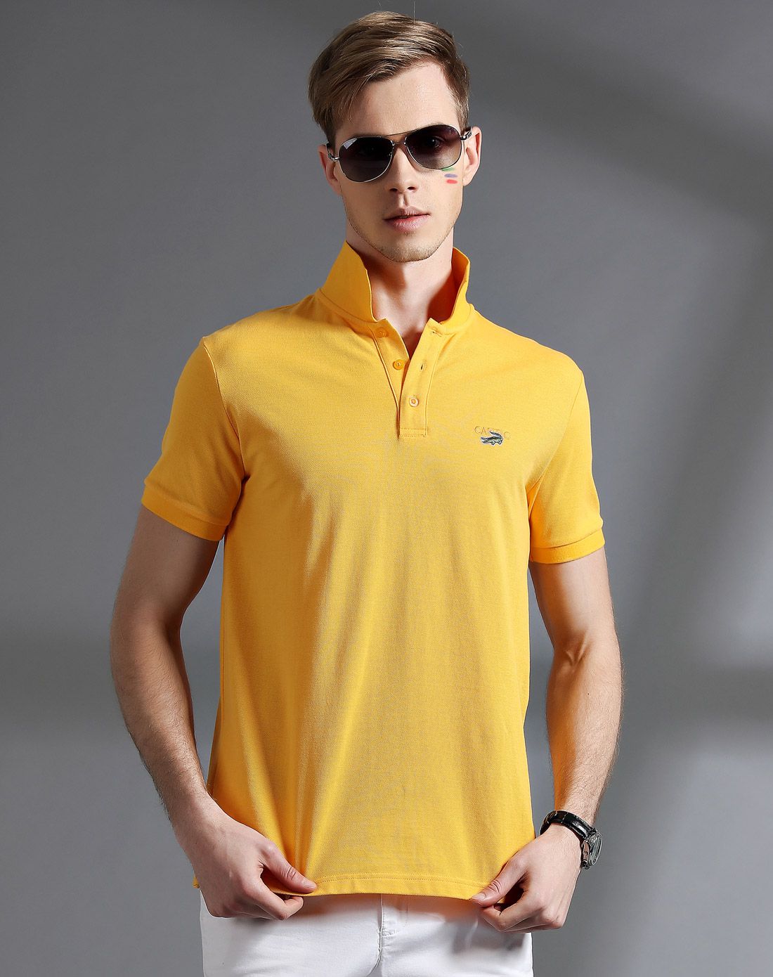卡帝乐鳄鱼cartelo橙黄色纯棉百搭时尚休闲短袖polo衫kdl7768046_唯品