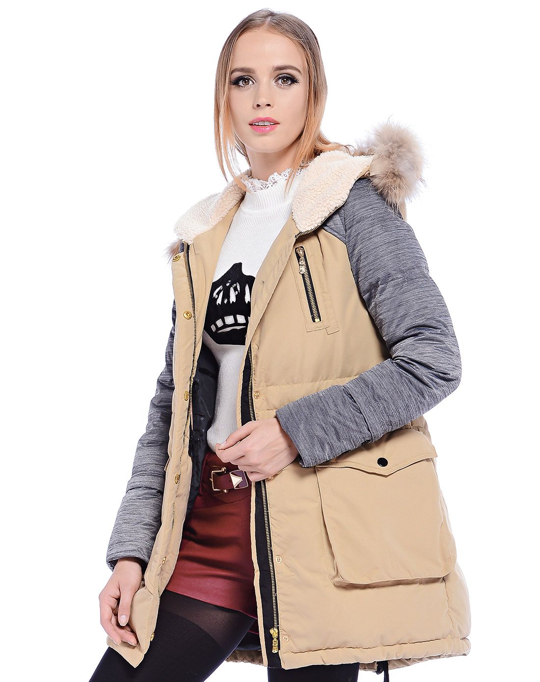 卓多姿 zdorzi 女装移动端专场女款卡其/深灰中长羽绒928686006_唯品