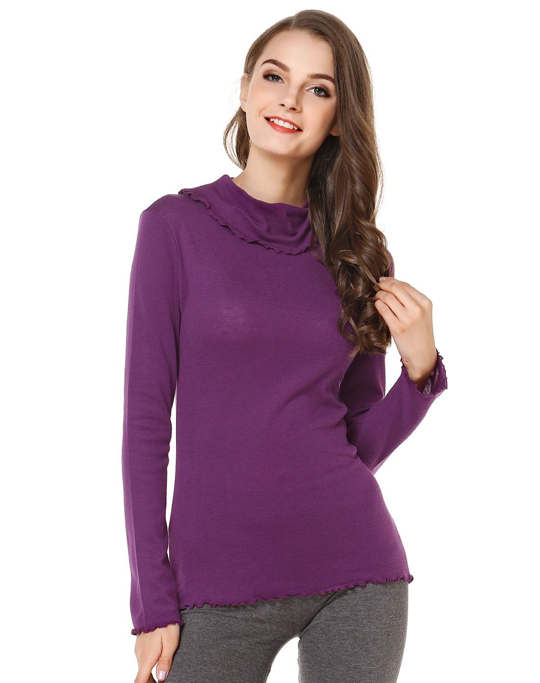 曼黛玛琏mode marie内衣移动端专场紫色经典修身长袖上衣i910016-p37