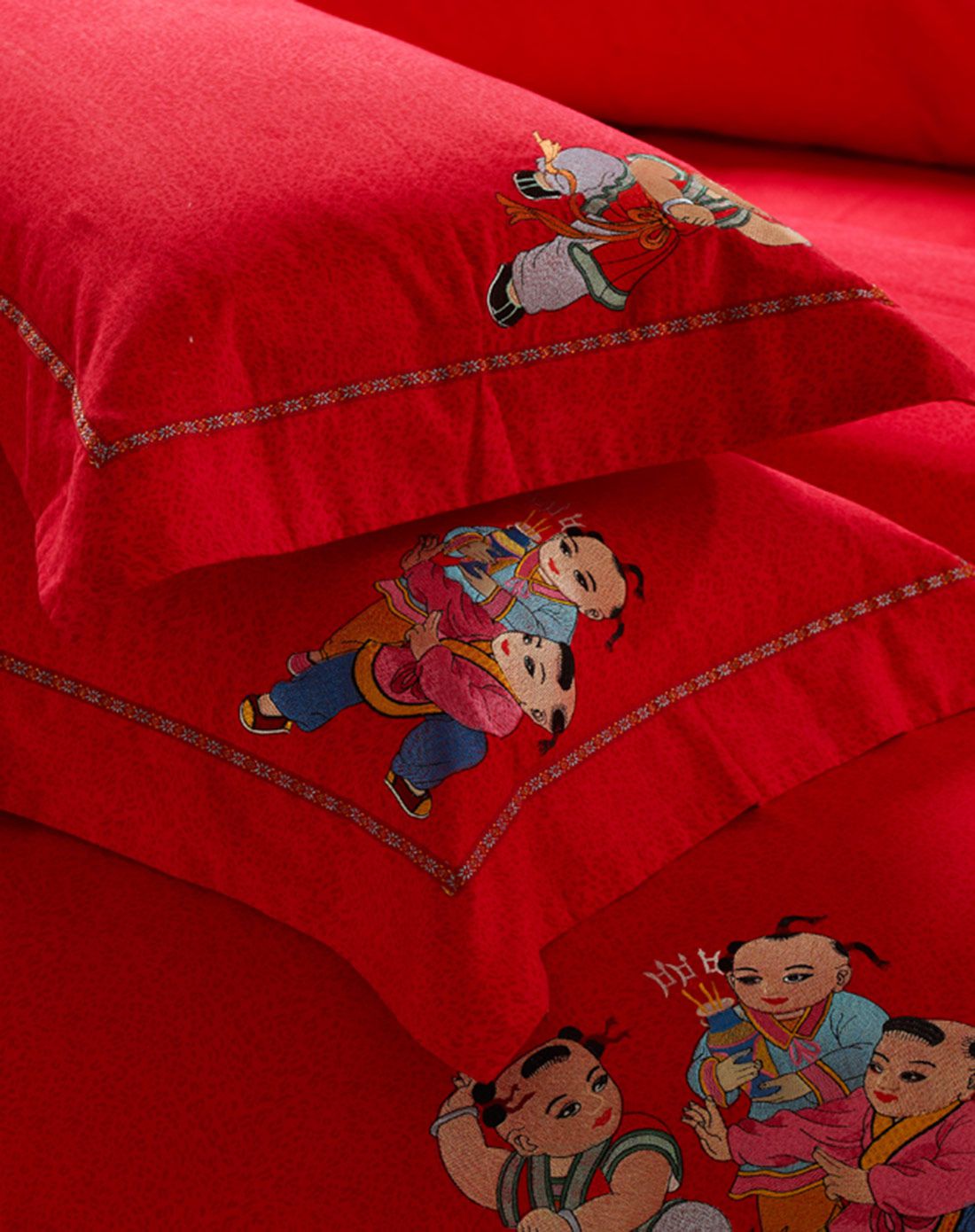 1.8米婚庆磨毛绣花四件套 百子千孙