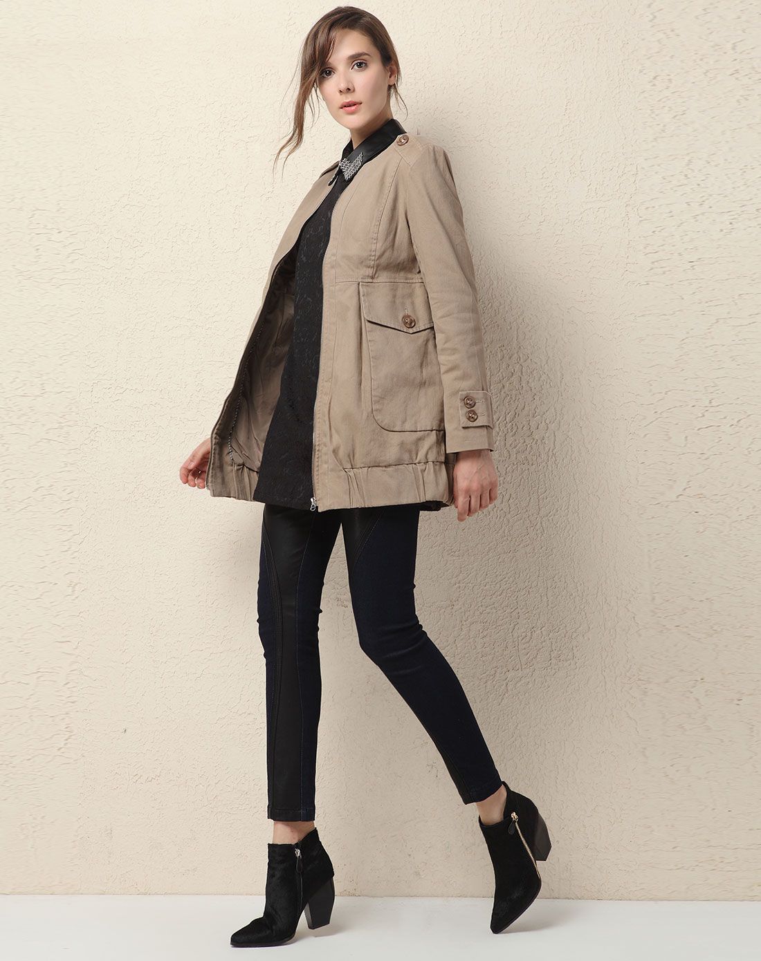 深卡其修身韩版风衣长外套