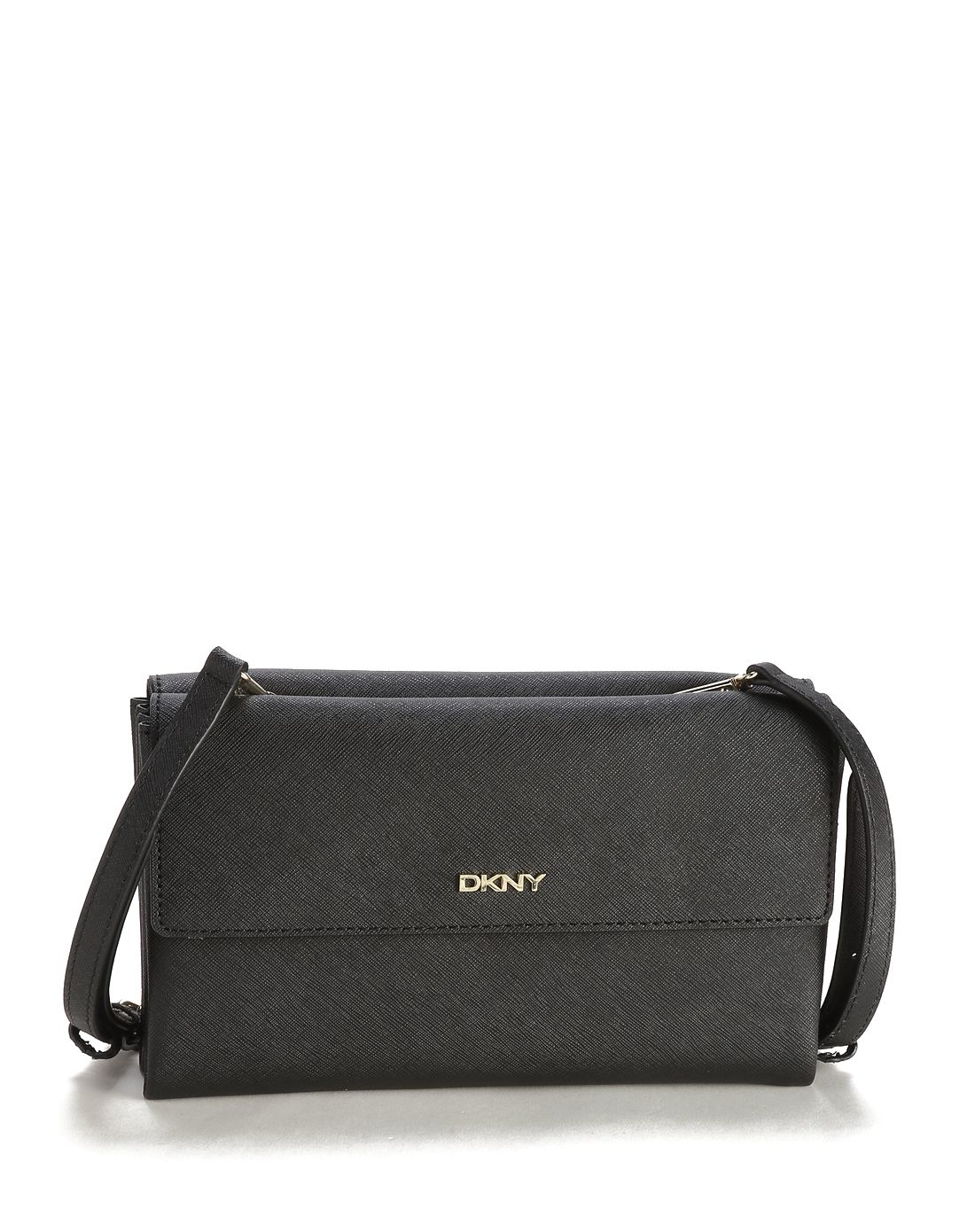 dkny女款黑色粒面皮革单肩包