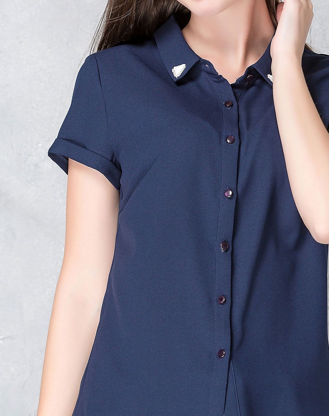 墨蓝百搭雪纺衬衫