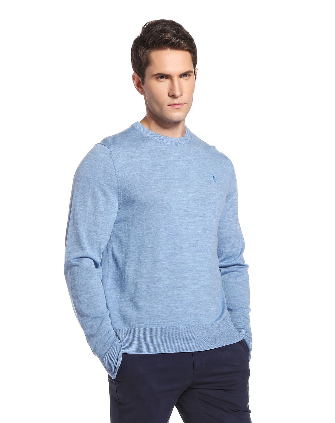 red fleece男款晴空蓝色羊毛刺绣针织衫