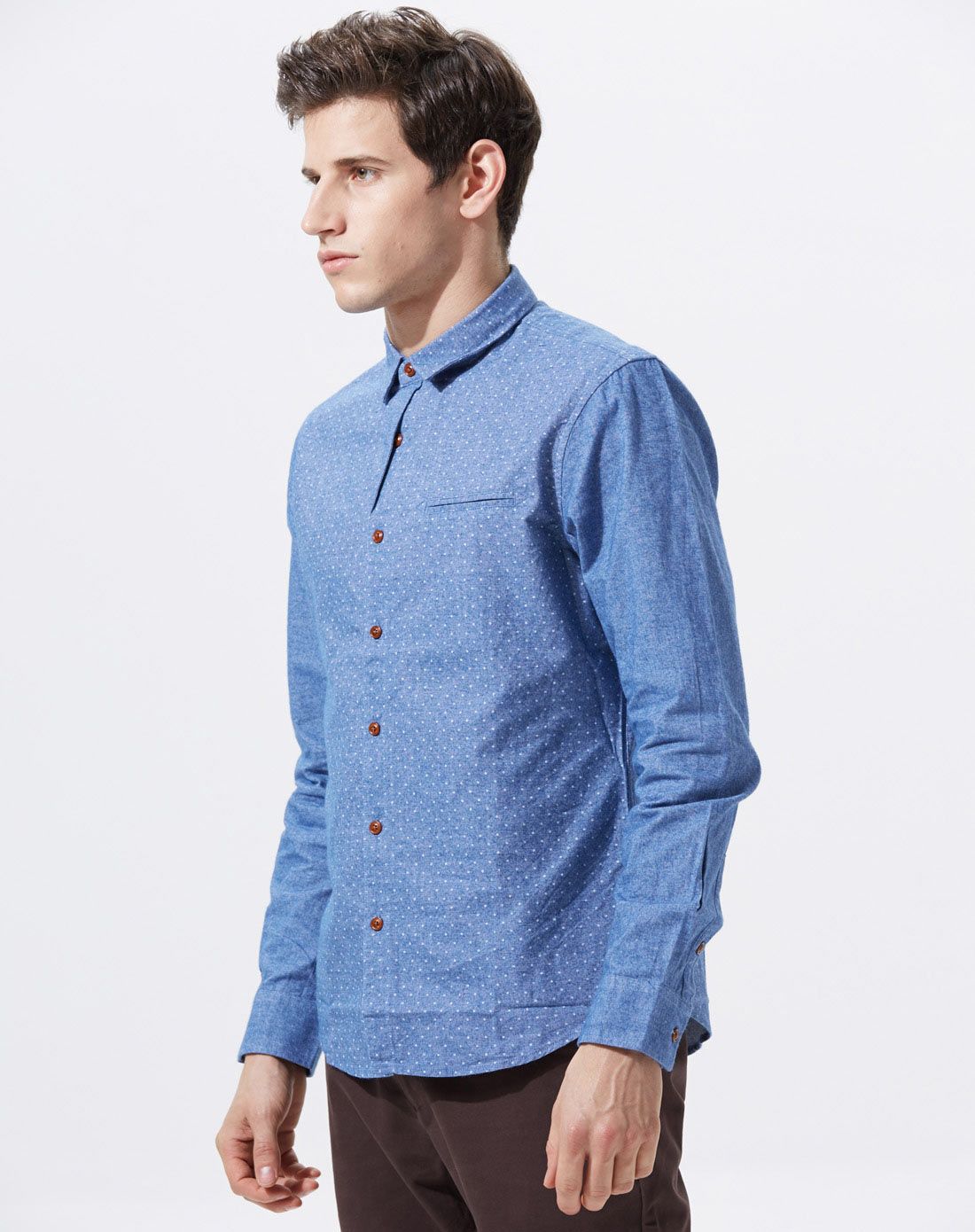 牛津蓝男装波点衬衫