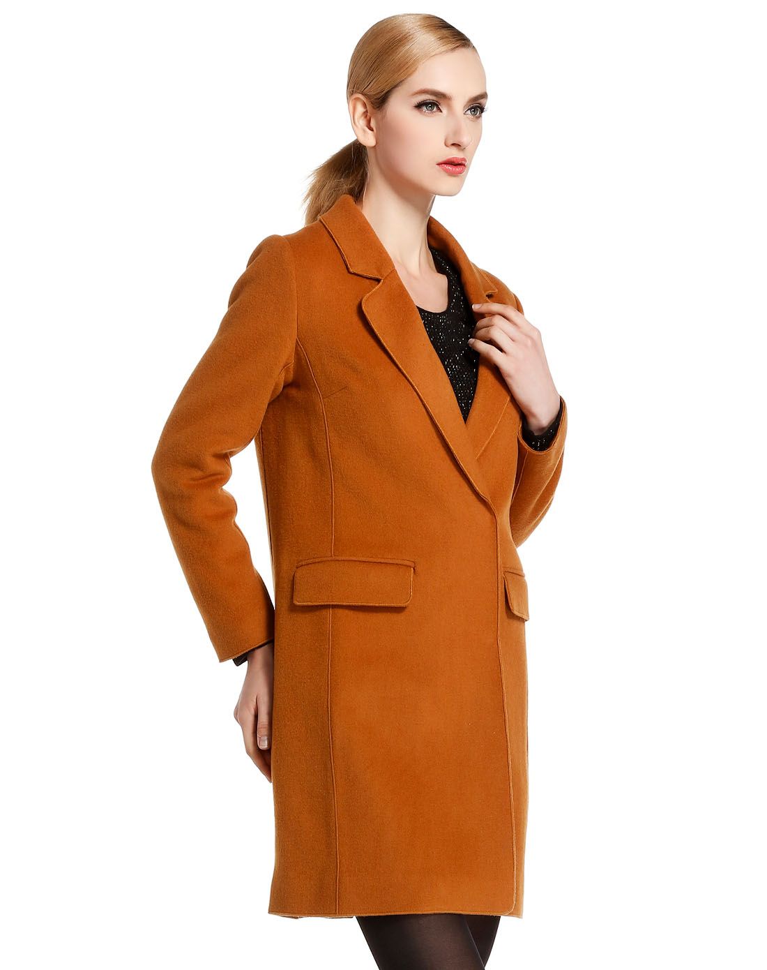 collection暗橘色时尚简约长袖大衣