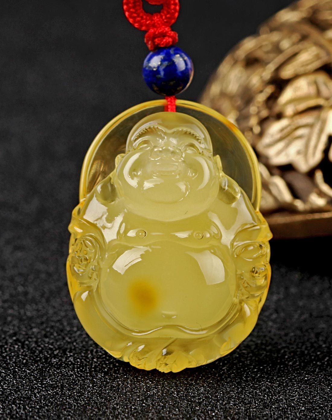 天然琥珀蜜蜡 笑佛 弥勒佛 吊坠(含配绳)