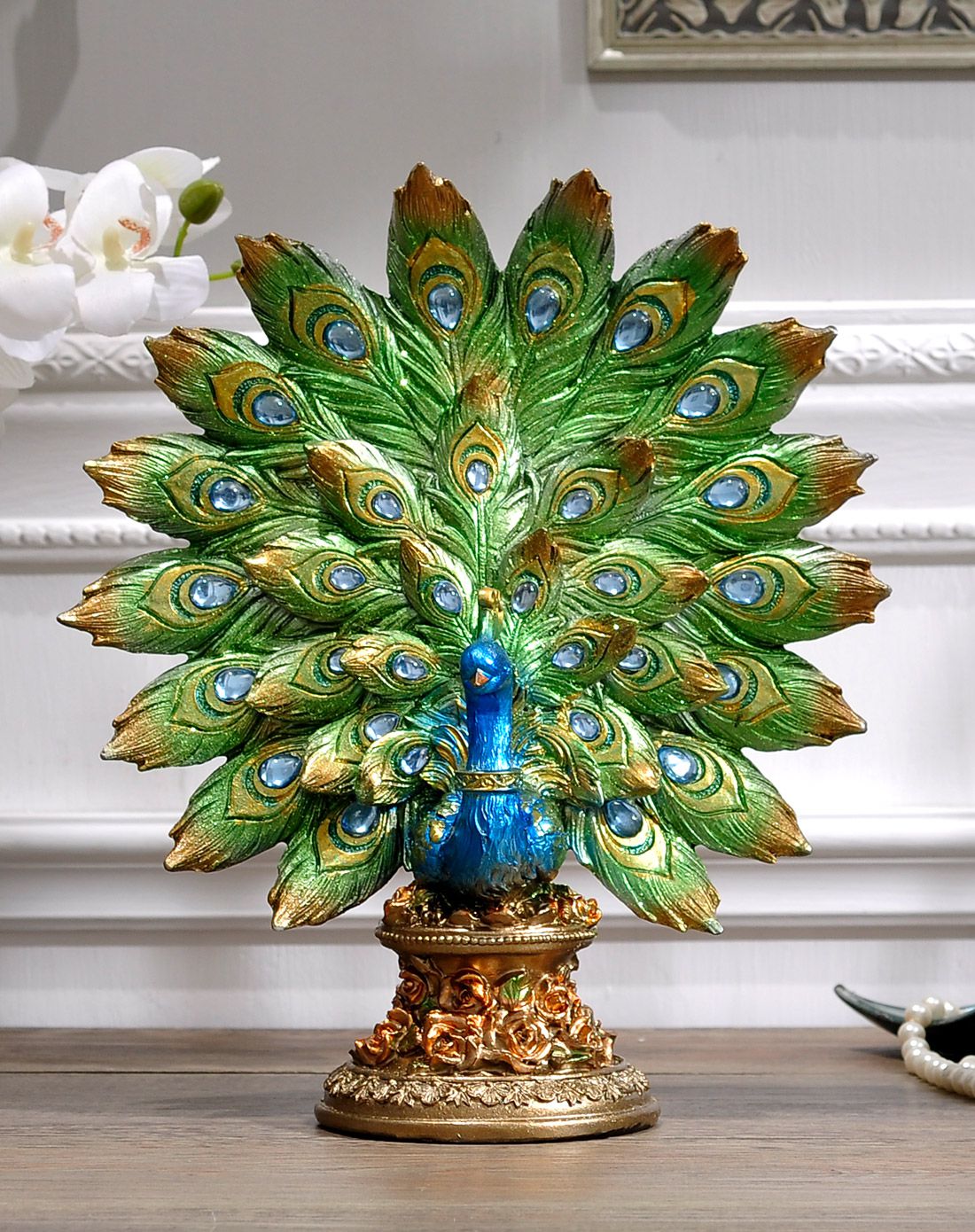 绿孔雀开屏摆件