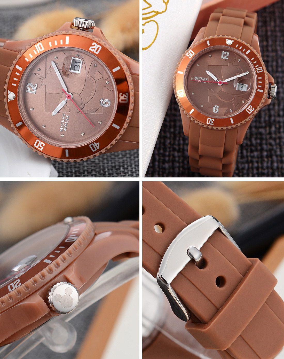 迪士尼disney时尚中性棕色硅胶表带休闲日历手表ev009401ch_唯品会