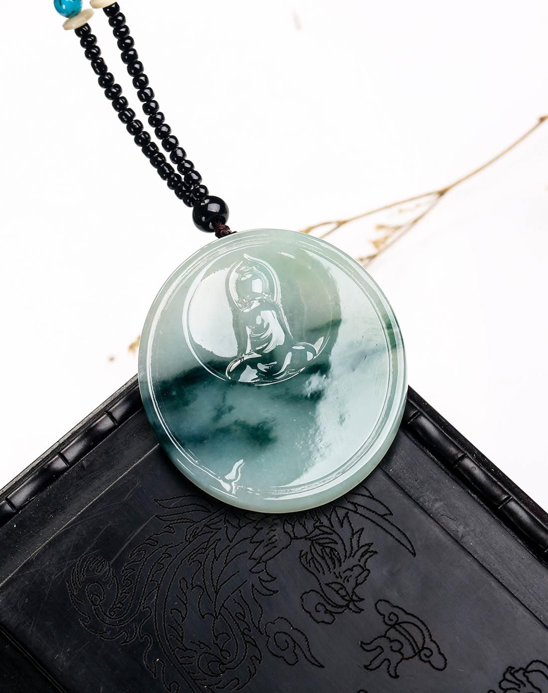 宝亨达bohengda玉石专场冰糯飘花天然a货翡翠无面佛挂件gj1214263u_唯