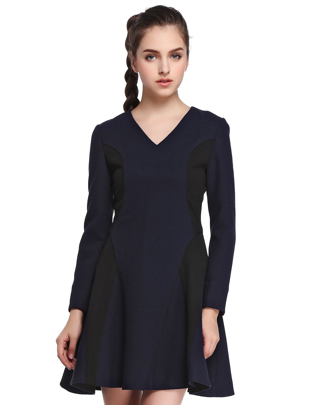 玛丽安玛丽marie n°mary女装专场 藏蓝/黑色端庄气质长袖连衣裙