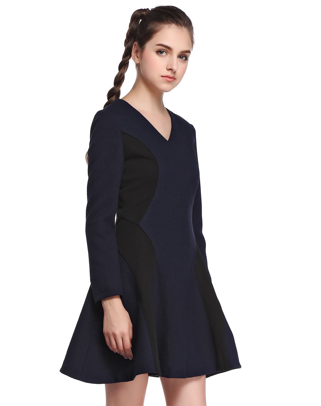 玛丽安玛丽marie n°mary女装专场 藏蓝/黑色端庄气质长袖连衣裙