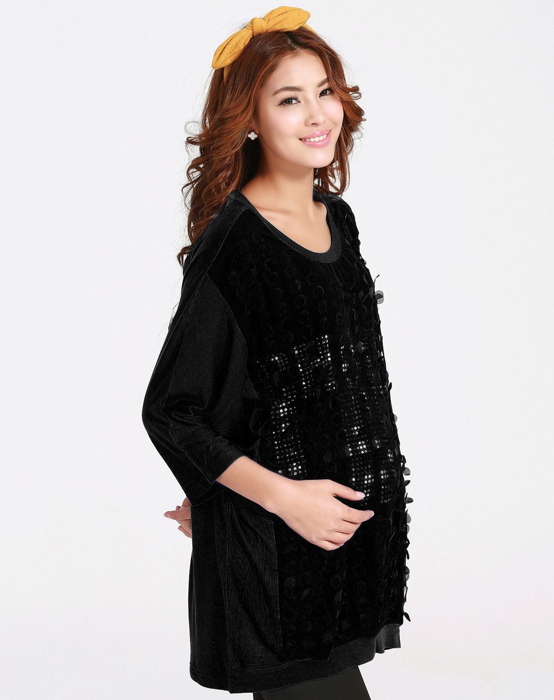 贝儿森bellsen孕妇装专场黑色时尚针织上衣332621_唯品会