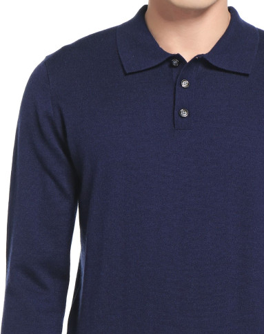 男深酞蓝精纺小翻领虚提男套衫