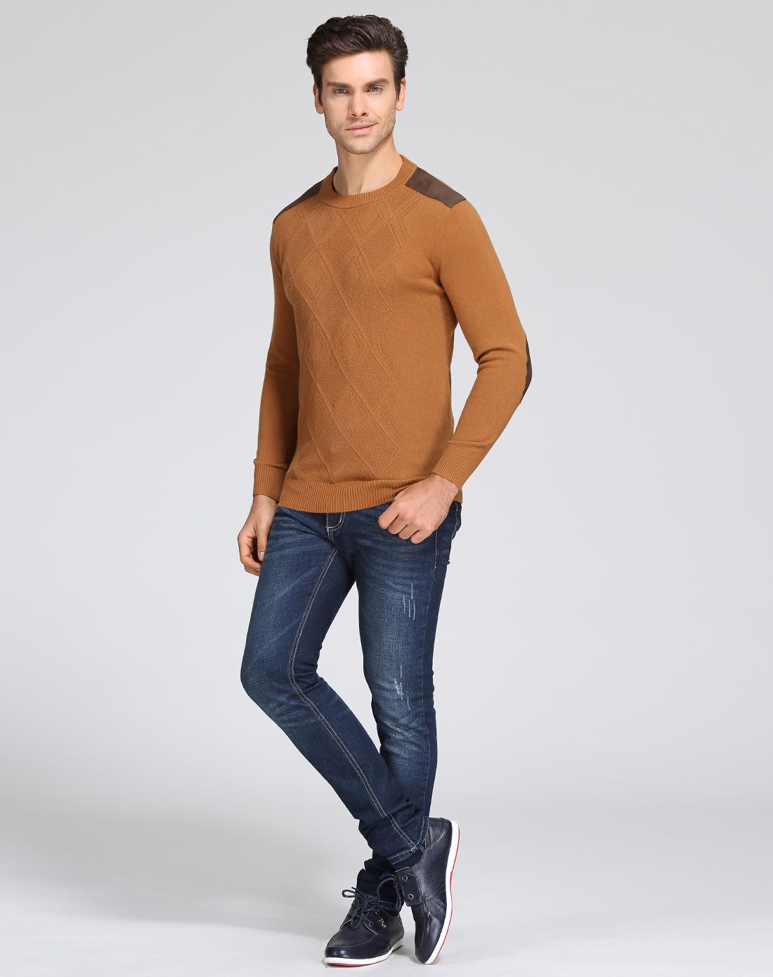 花花公子playboy羊绒男女男款褐黄圆领套衫595176538_唯品会