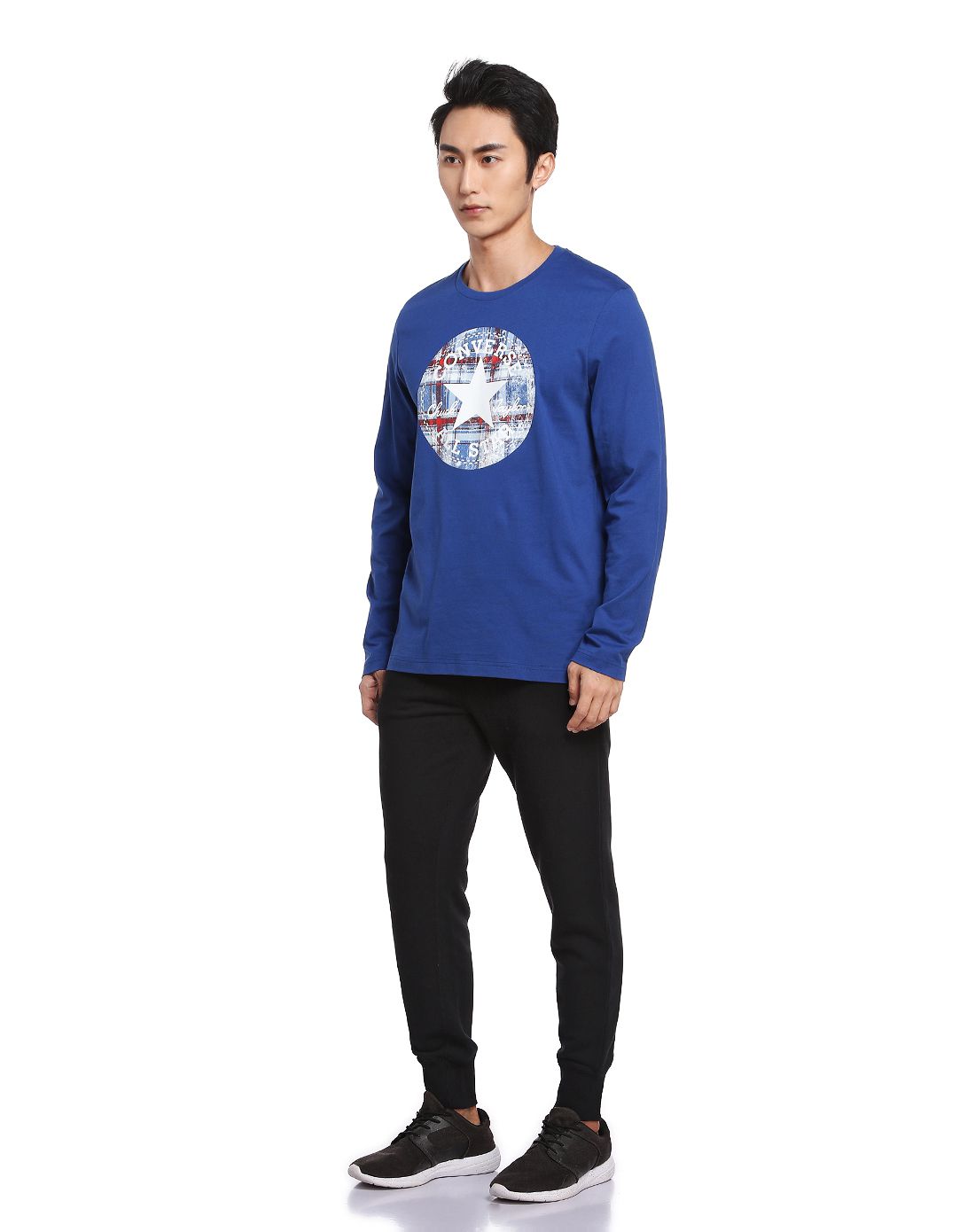 纯棉透气 男款深蓝色运动长袖t恤