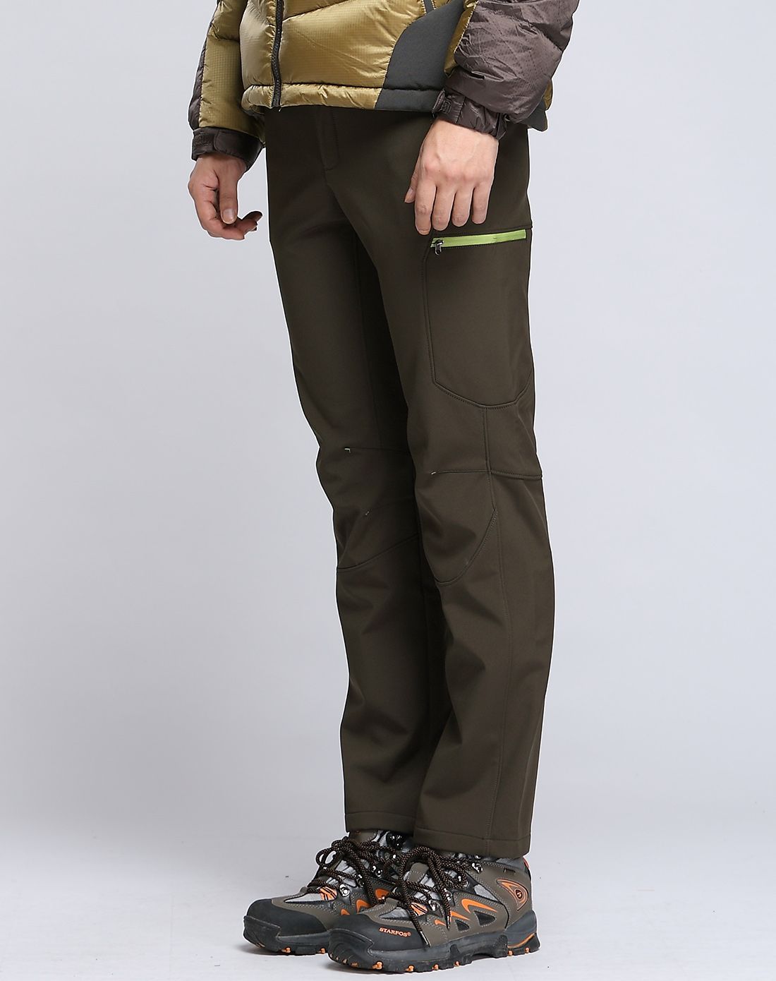 耐磨防划 男款咖色加绒冲锋裤 防风防雨