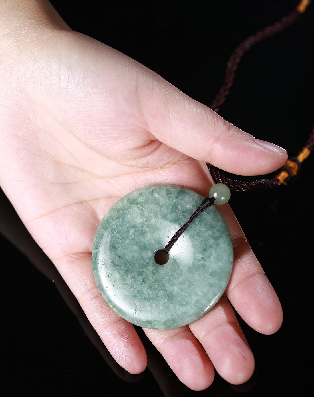 filial&love 特大豆种平安扣带天然石坑翡翠手玩件(附证书)