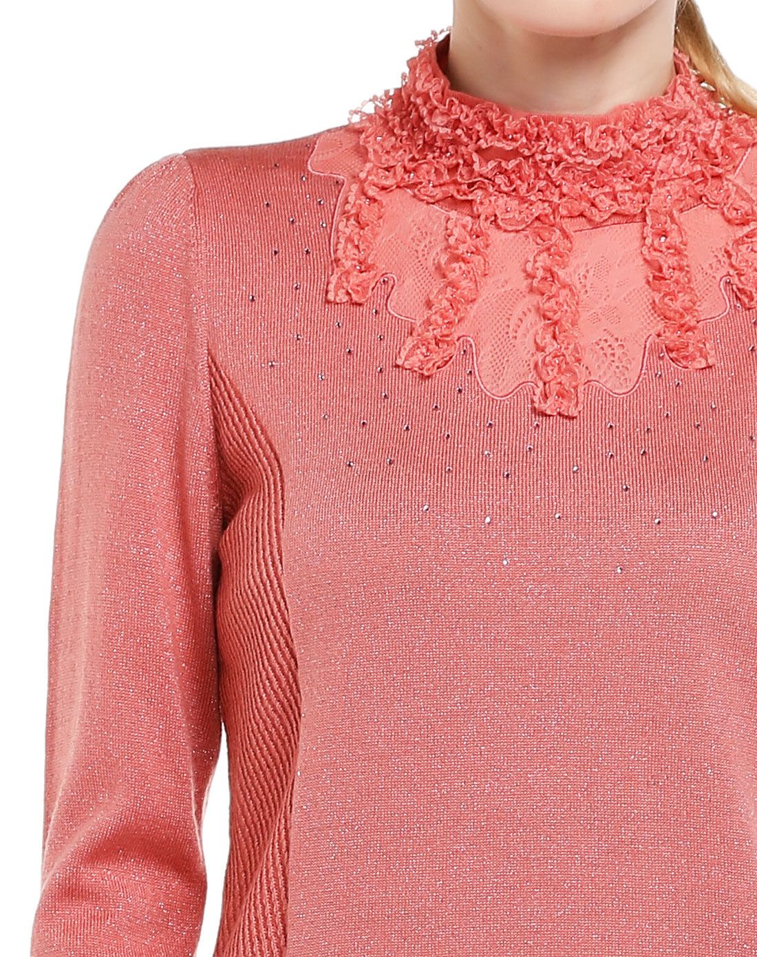 深藕粉色甜美魅力长袖针织衫