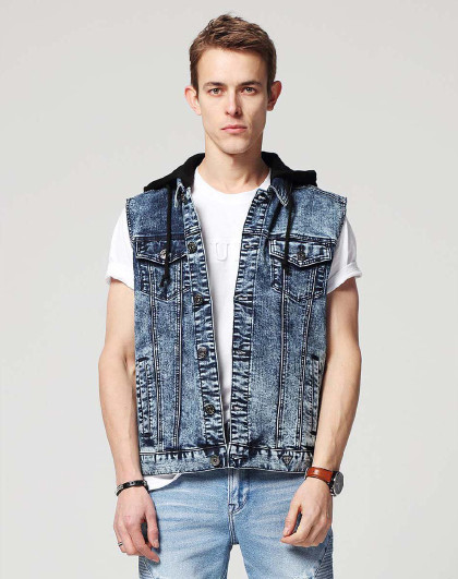 guess 2018男士连帽牛仔马甲