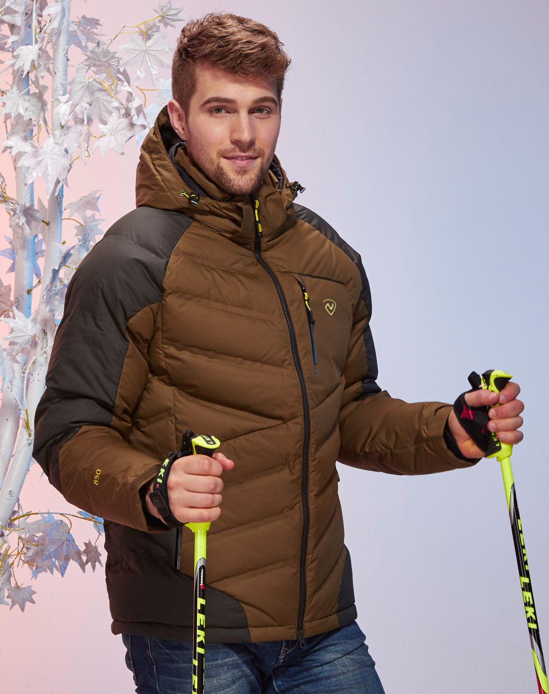 高效保暖 男式橄榄褐色热点羽绒服 无缝压胶