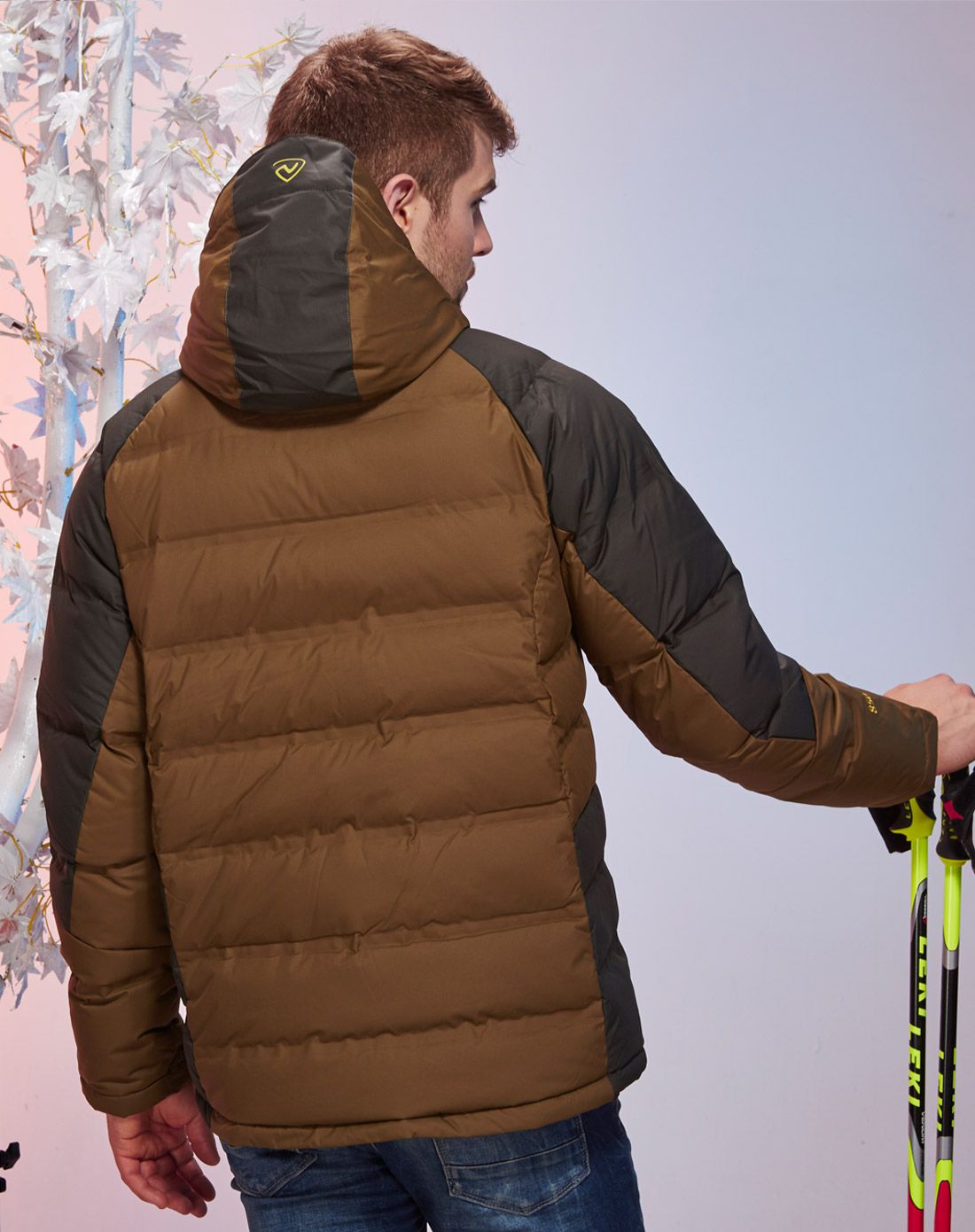 高效保暖 男式橄榄褐色热点羽绒服 无缝压胶