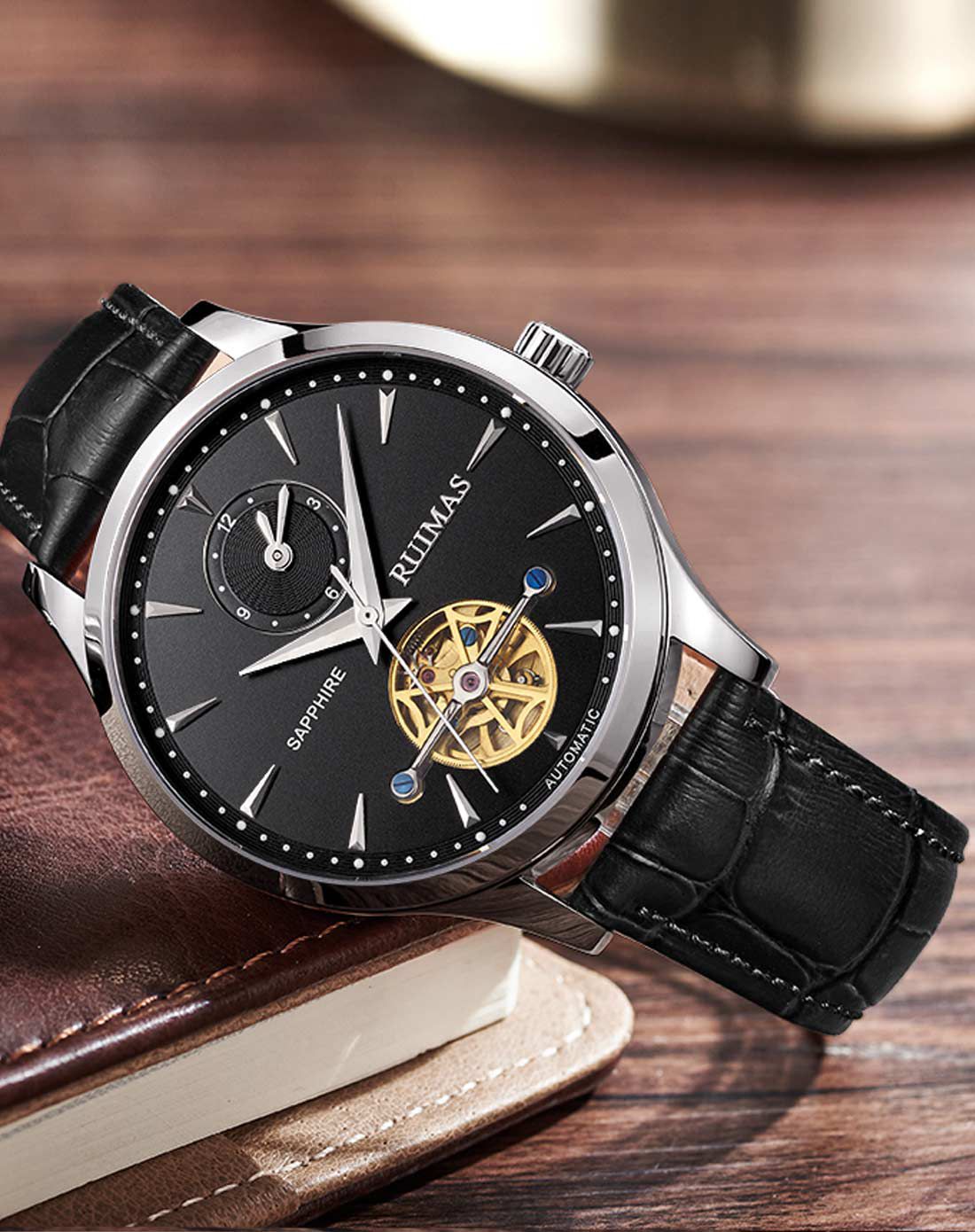 瑞马仕ruimas手表专场 瑞马仕 陀飞轮双显时男士休闲皮带机械表