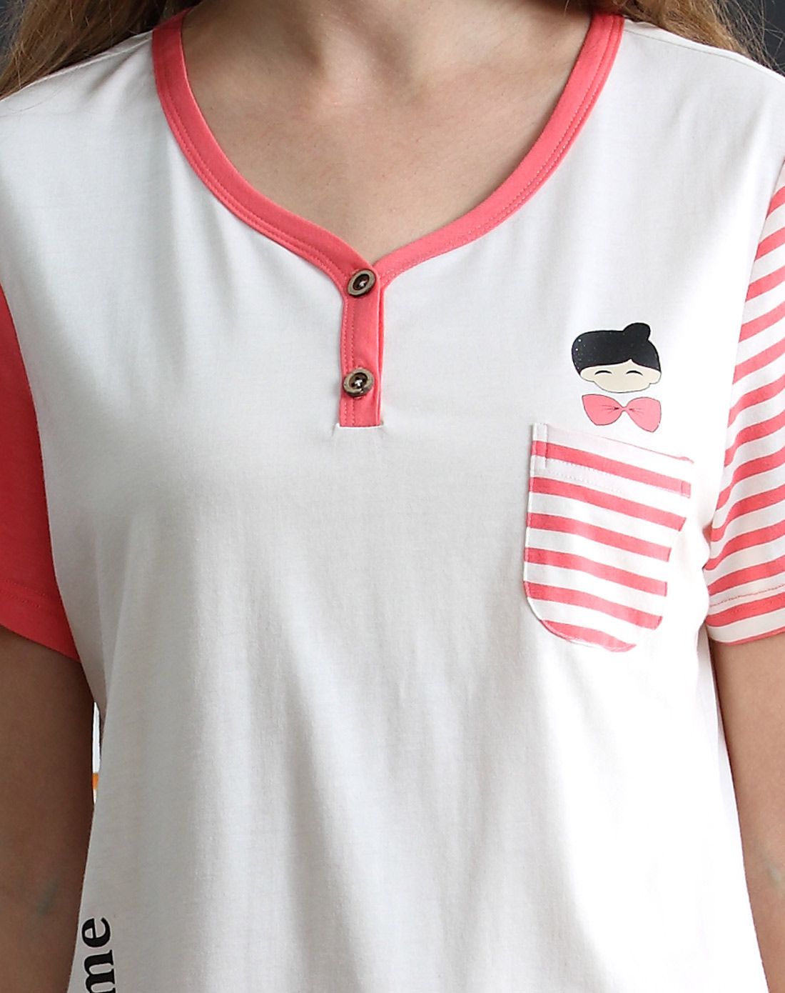 多拉美男女家居服专场女款红色v领卡通简约休闲短袖套装t622323_唯品