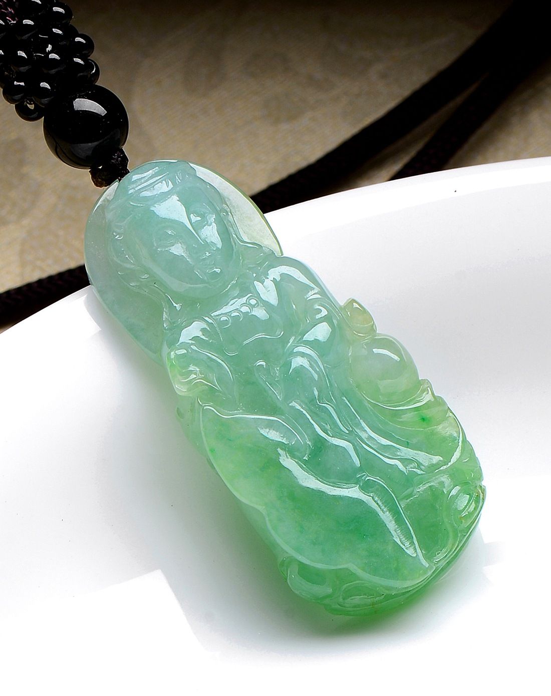 天然a货糯种翠色杨柳观音翡翠挂件