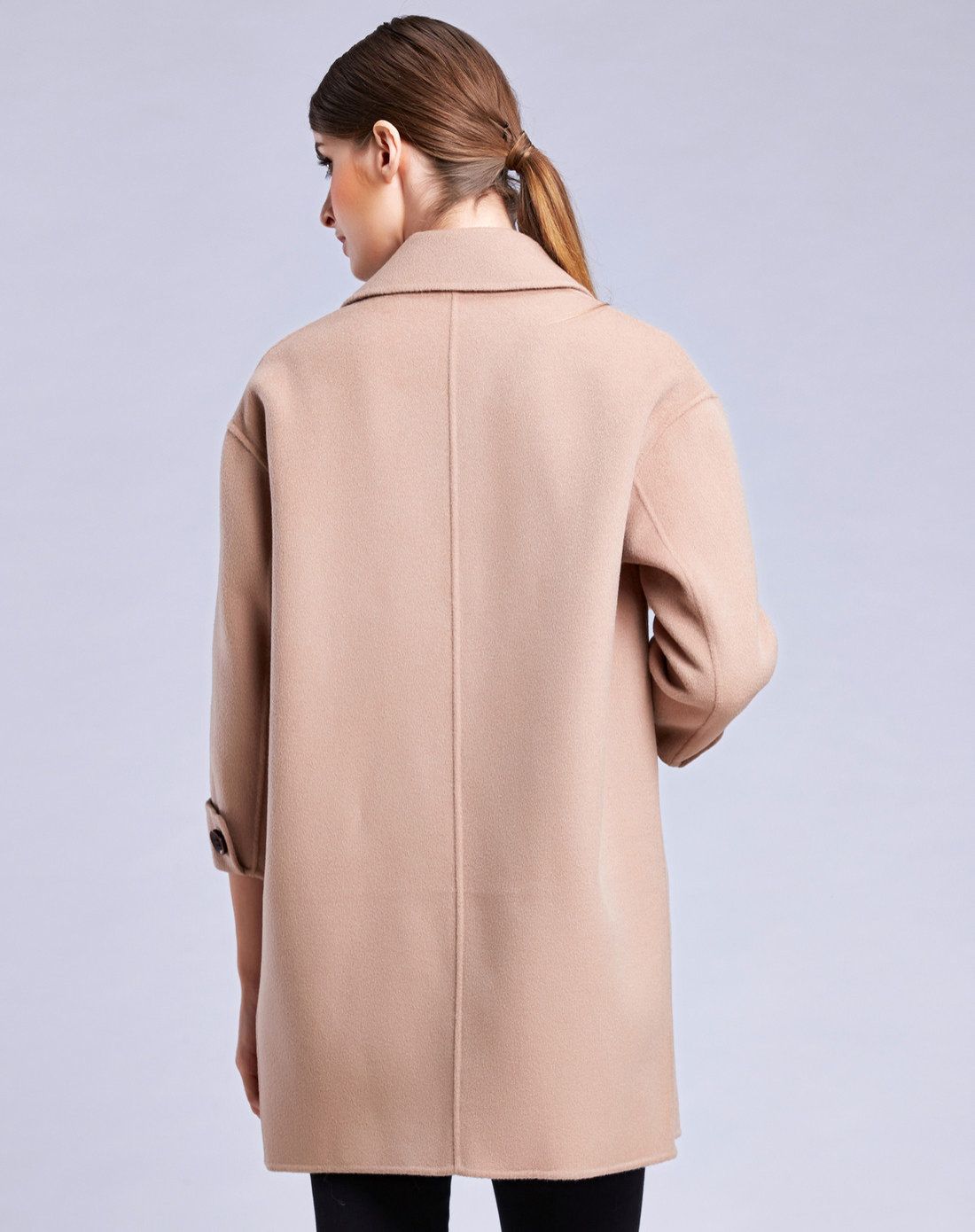 女款浅驼色西装领双面呢大衣