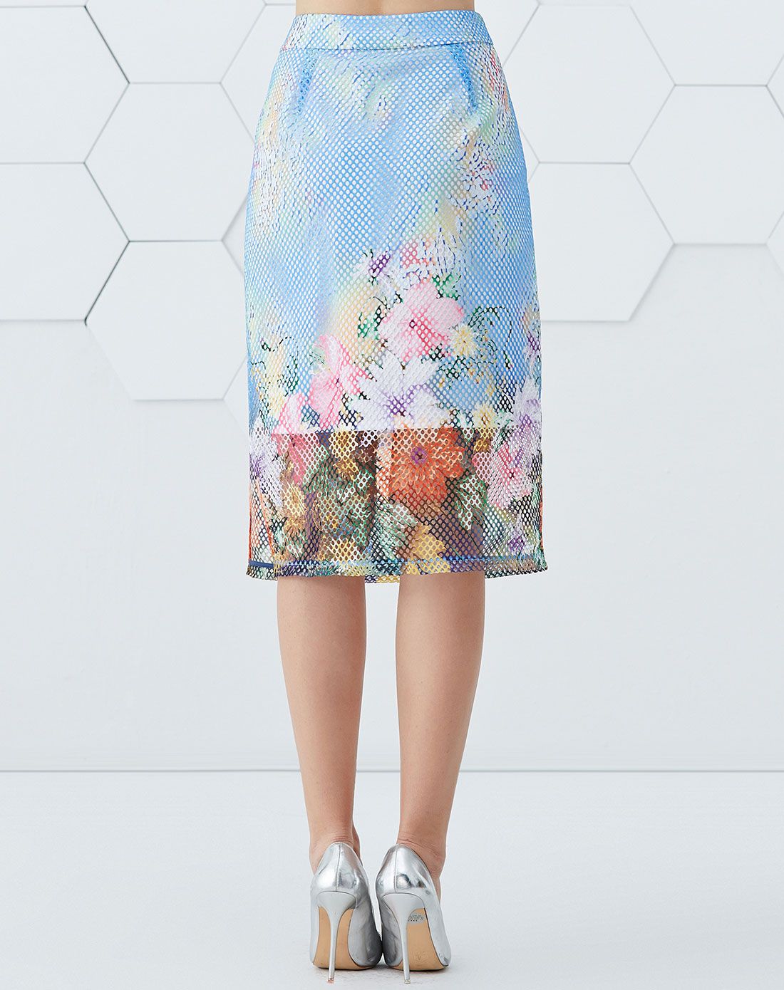 时尚网眼印花包臀裙