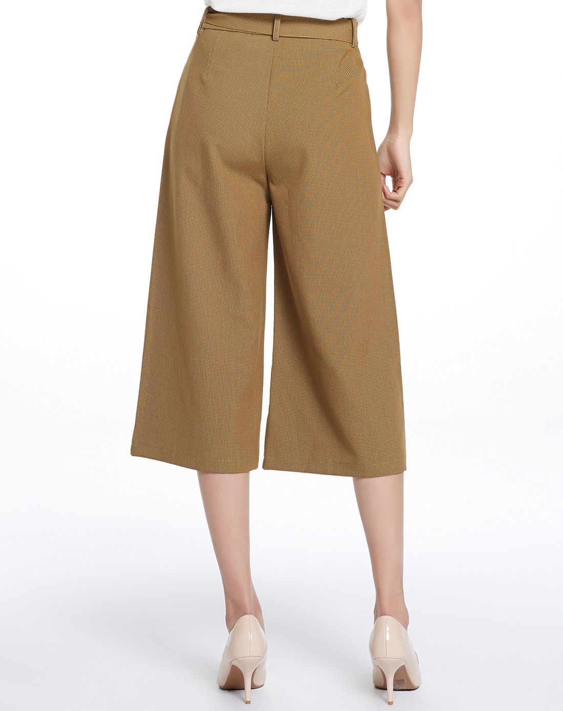 黄绿色优雅时尚大筒裤