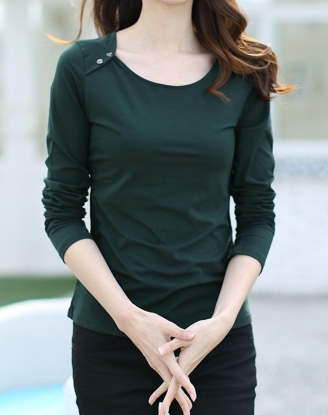 墨绿 女款时尚长袖t恤