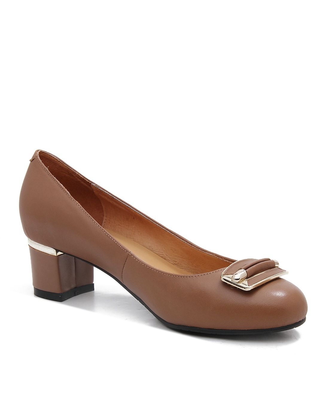 豆沙色牛皮正装单鞋