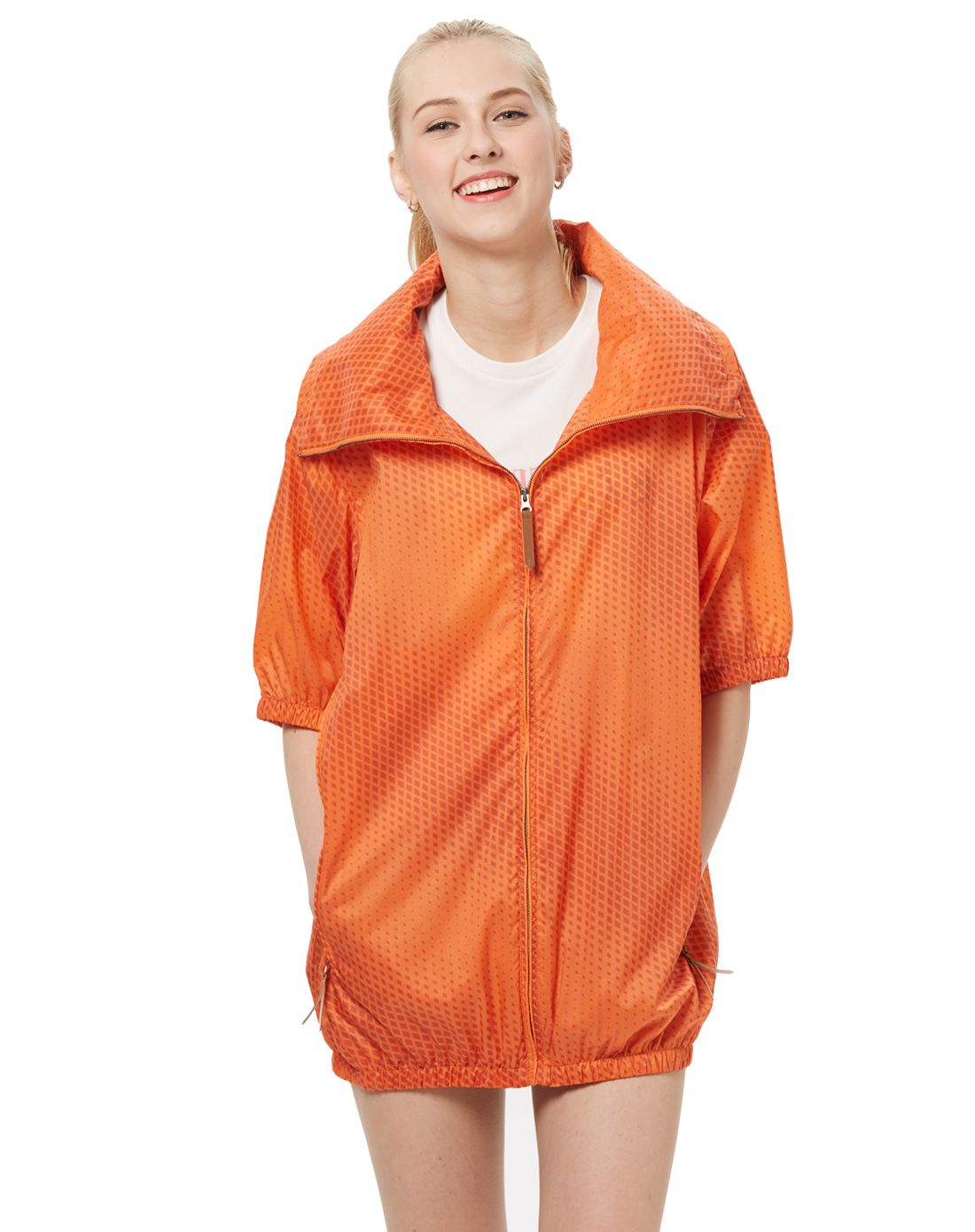 商场同款中长款弹力印花 女款甜橙色印花款皮肤衣 时尚休闲