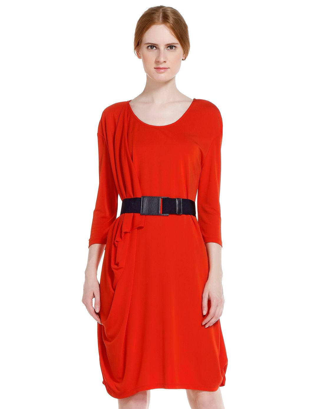 橙红色时尚简约连衣裙