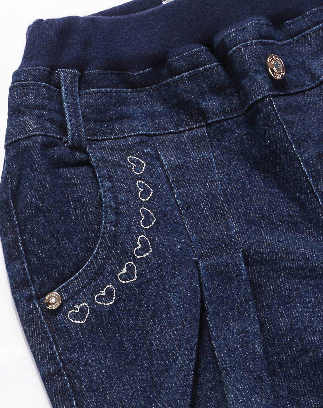 女中童蓝色弹力牛仔布长裤